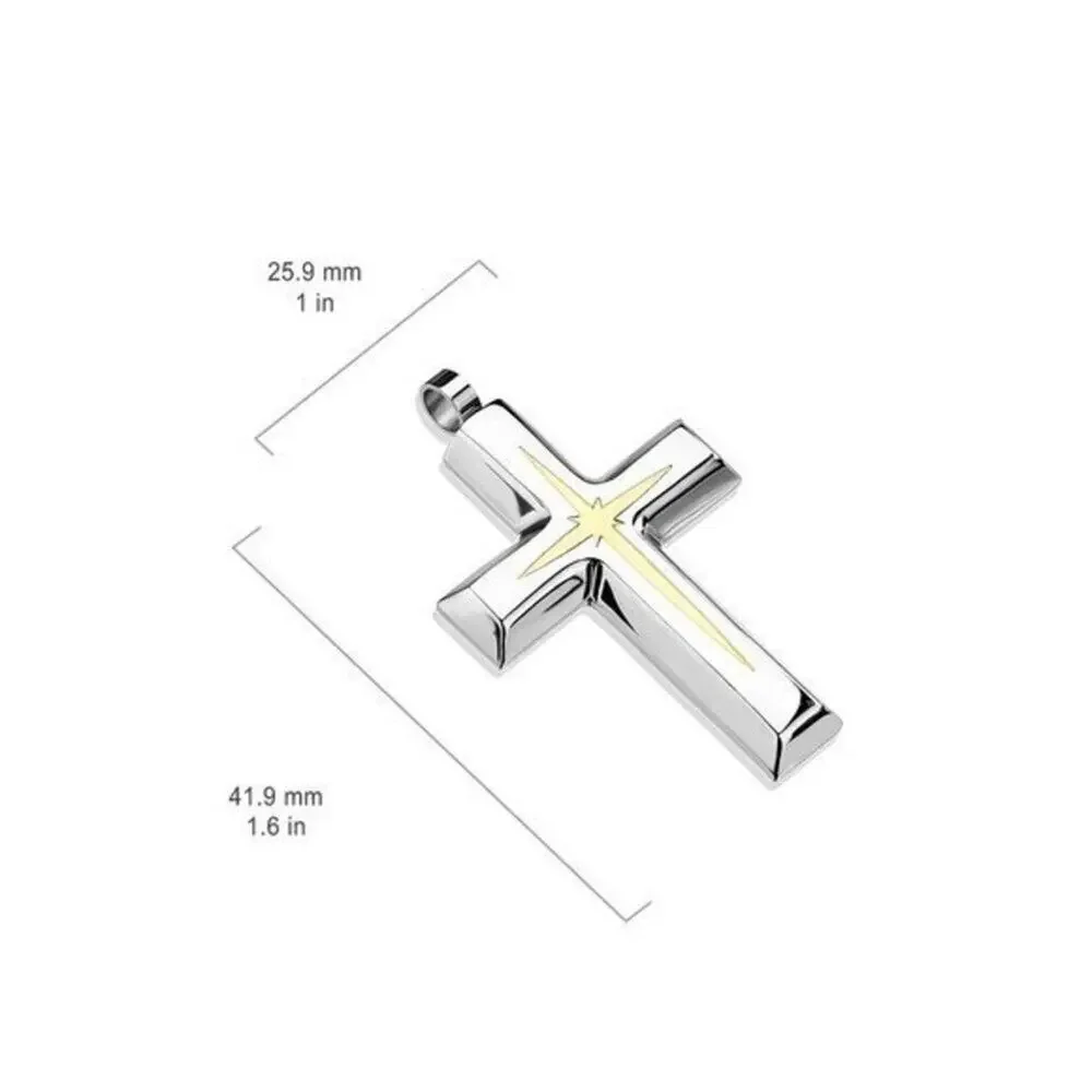 NWOT Gold Star Centered Cross 316L Stainless‎ Steel hypoallergenic Pendant